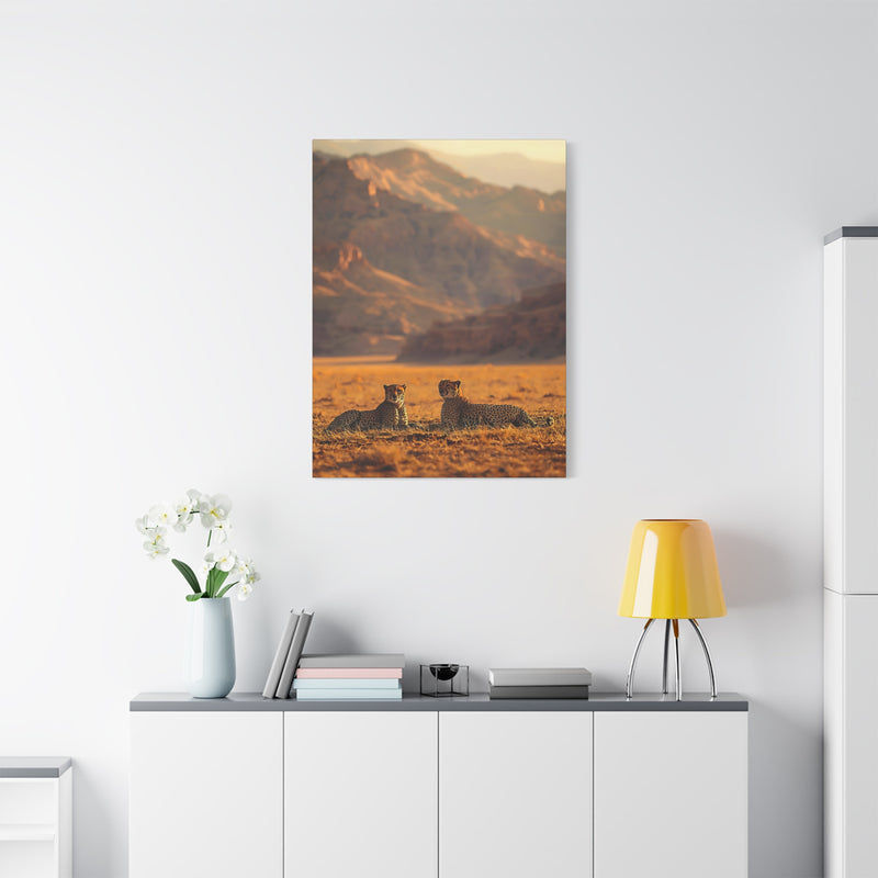 Cheetah Pair Desert Landscape Matte Canvas Print