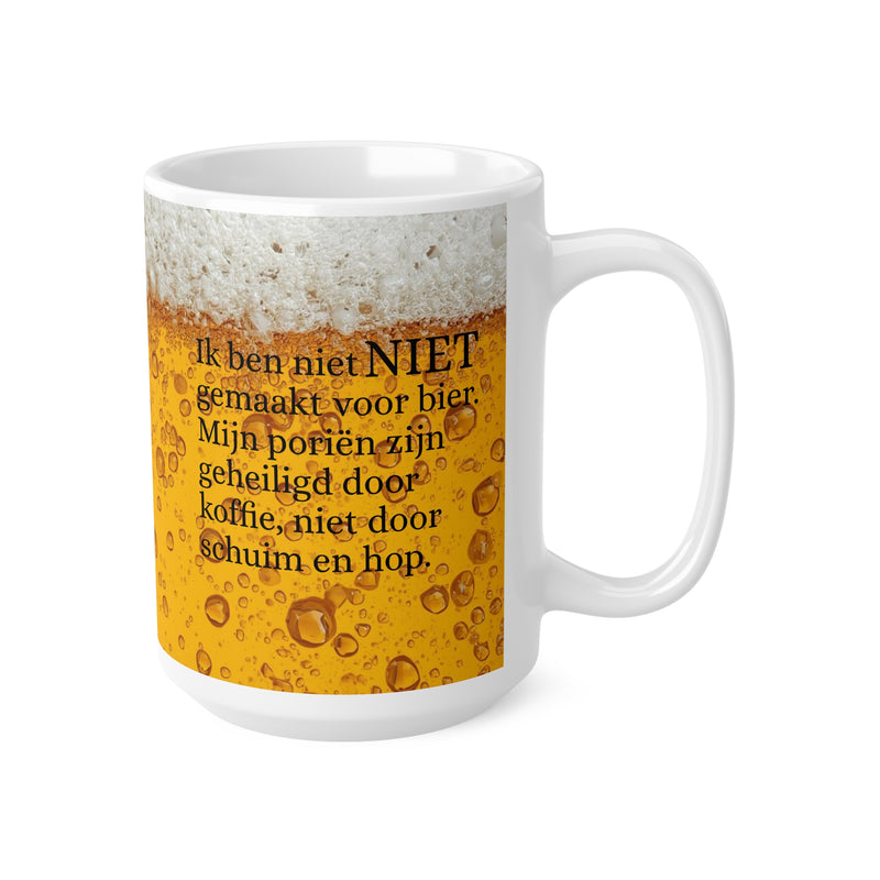 High-quality 440ml ceramic mug with a witty beer foam print, bringing a cheerful touch to your favorite hot beverages.