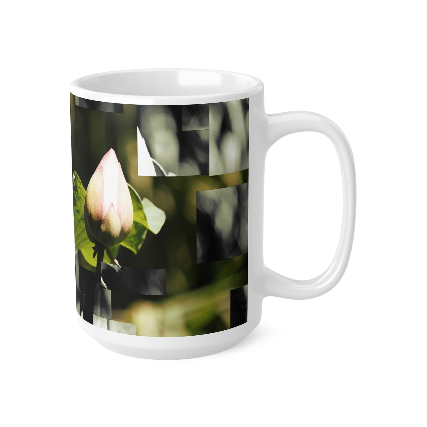 Botanical Ceramic Mug — Abstract Lotus & Leaf Art