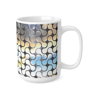 Abstract Mosaic Ceramic Coffee Mug – Blue & Neutral Pattern