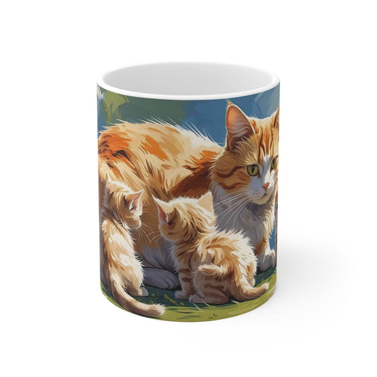 Colorful Cat with Cute Little Kittens Coffee Cup - A Pretty Print