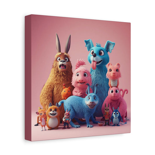 Cute Colorful Creature Family Matte Canvas Wall Art — Playful Kids Room Décor