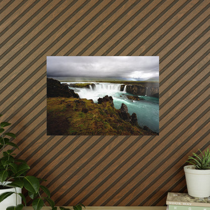 Poster, Godafoss waterval Noord-IJsland, Fotografie print, Wanddecoratie, Natuurkunst, Huisdecoratie