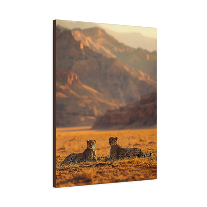 Cheetah Pair Desert Landscape Matte Canvas Print