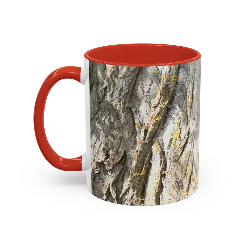 325ml Kaffeebecher mit rotem Henkel und roter Innenseite, gestaltet im gemütlichen und rustikalen Tree Trunk Design.