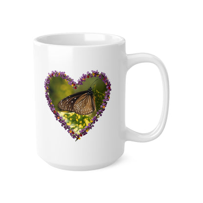 Butterfly Heart Mug — Floral Heart Frame Ceramic Coffee Cup (325ml & 440ml)