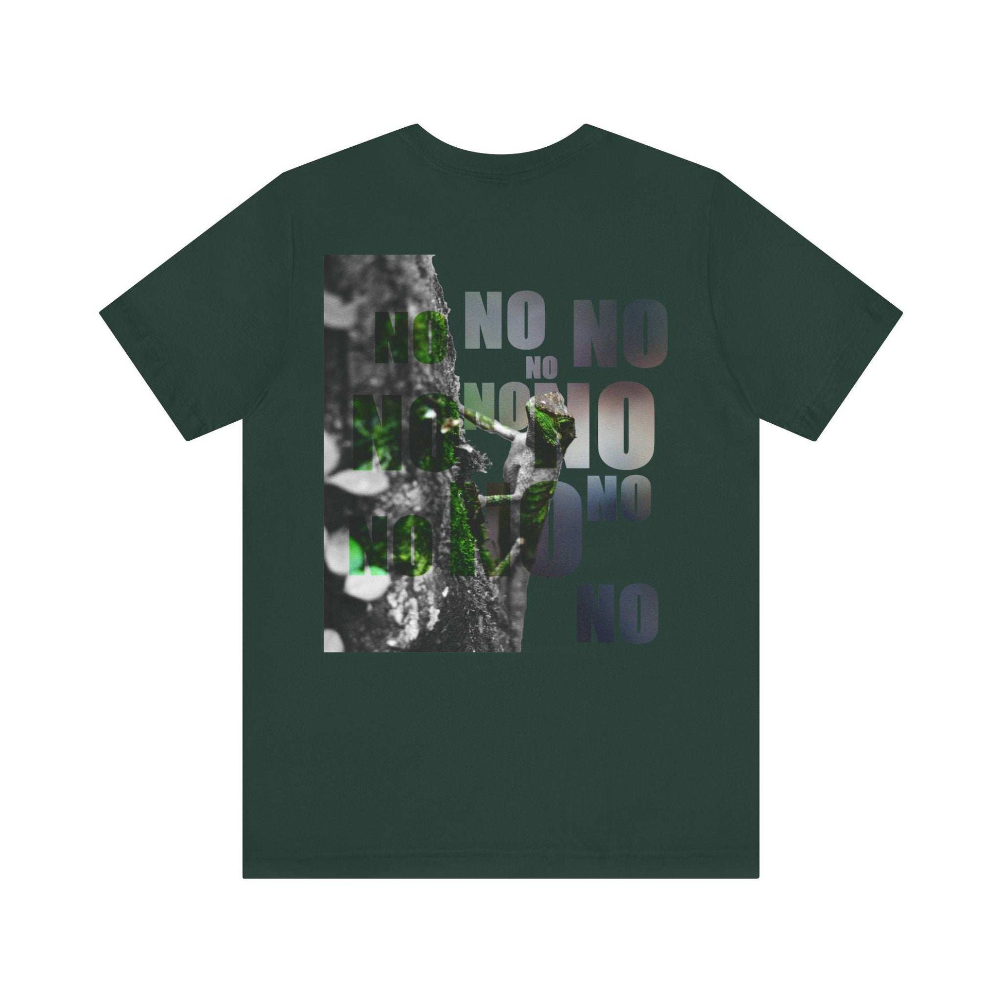 Diploderma Nature Print Unisex Tee with "Yes and No" graphic on dark fabric.