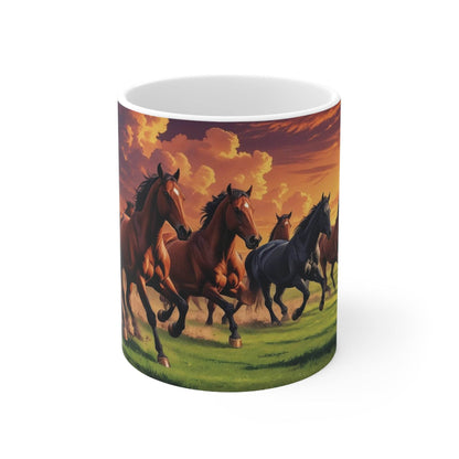 Mug - Running Horses Sunset Ceramic Coffee Cup - A Pretty Print