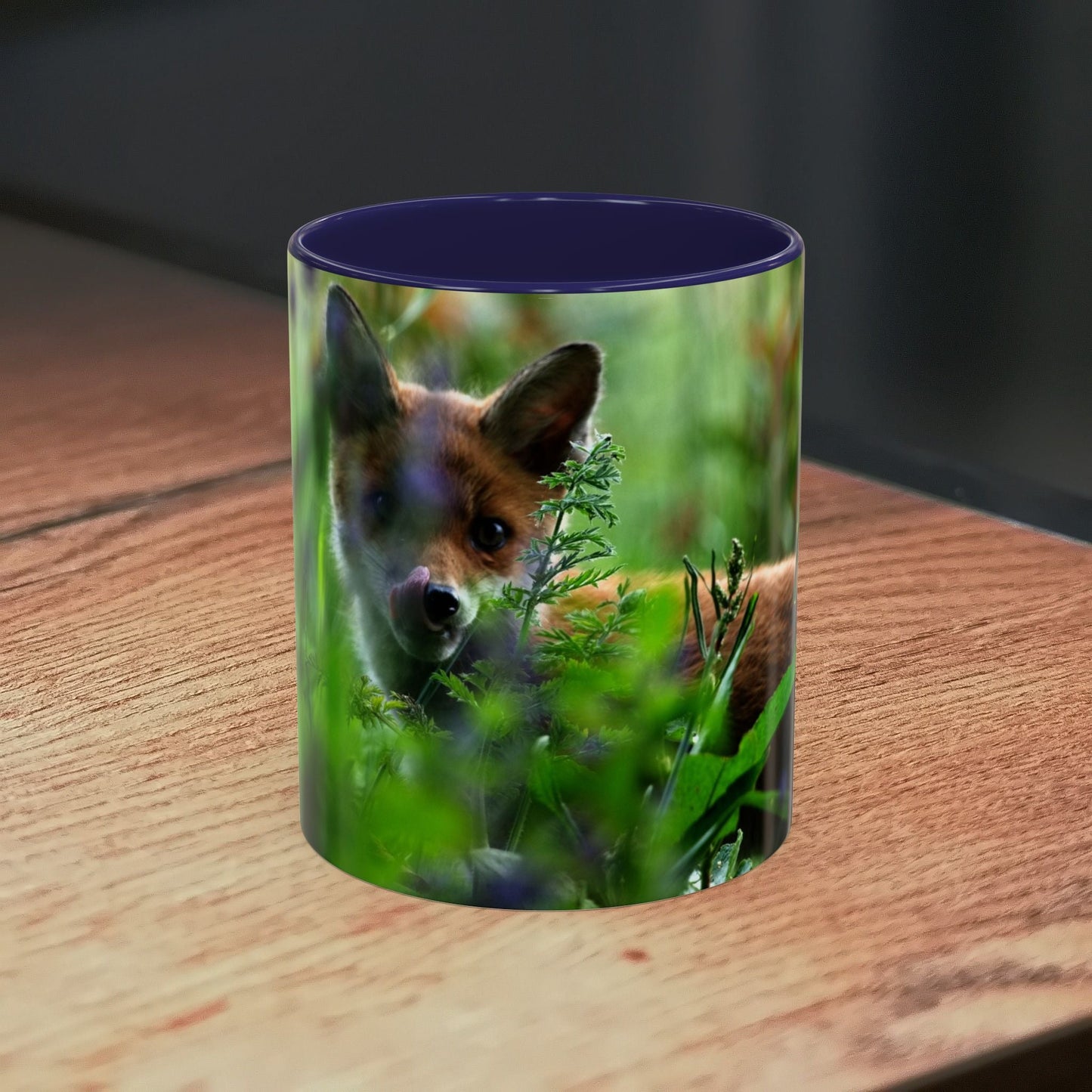 Fox-inspired accent coffee mug with vibrant wildlife design on a ceramic build, ideal for nature lovers.