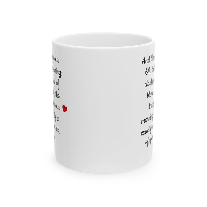 Glossy 11oz Romantic Love Letter Mug Ceramic Coffee Cup by a bright window during a relaxed coffee break.