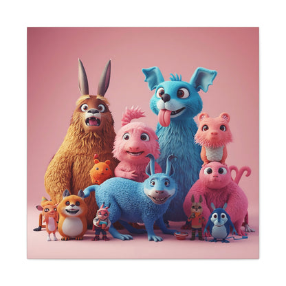 Cute Colorful Creature Family Matte Canvas Wall Art — Playful Kids Room Décor