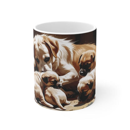 Mug, Dog with 5 cute puppies - A Pretty Print