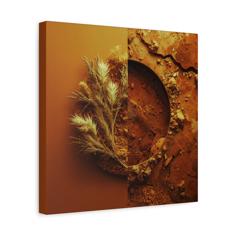 Herbstliches Wandbild mit goldenem Pampasgras in 14″ x 14″ | 35.56 cm x 35.56 cm mit 1.25″ | 3.18 cm Tiefe.