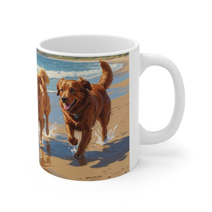 Mug - Dogs on the Sunny Beach Ceramic Coffee Cup - A Pretty Print