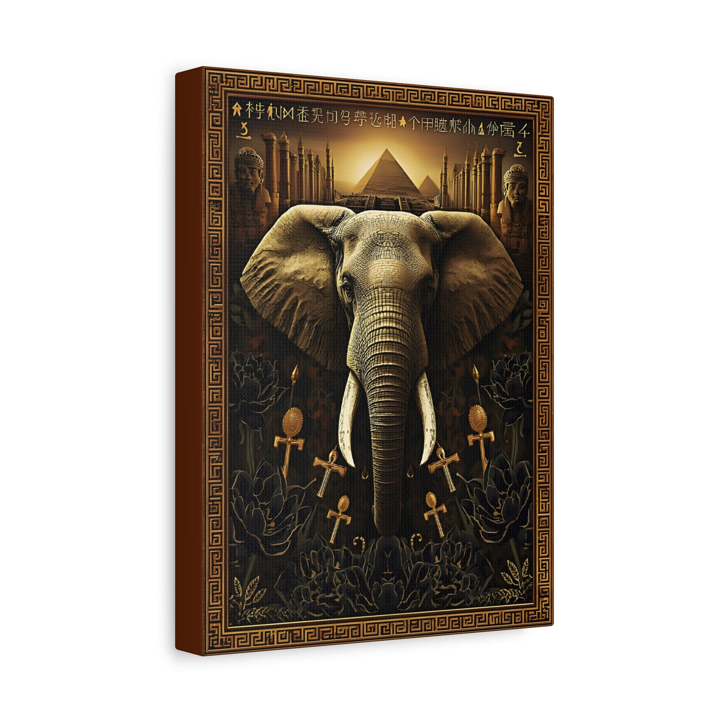 Egyptian Elephant Canvas Print — Pyramid & Ankh Wall Art
