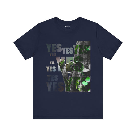 Diploderma nature print unisex tee with "Yes and No" graphic design, premium cotton, navy blue.