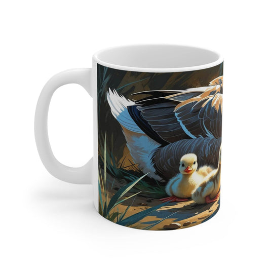 Mug - White Ceramic Coffee Cups with Goose and Little Goslings Design - A Pretty Print