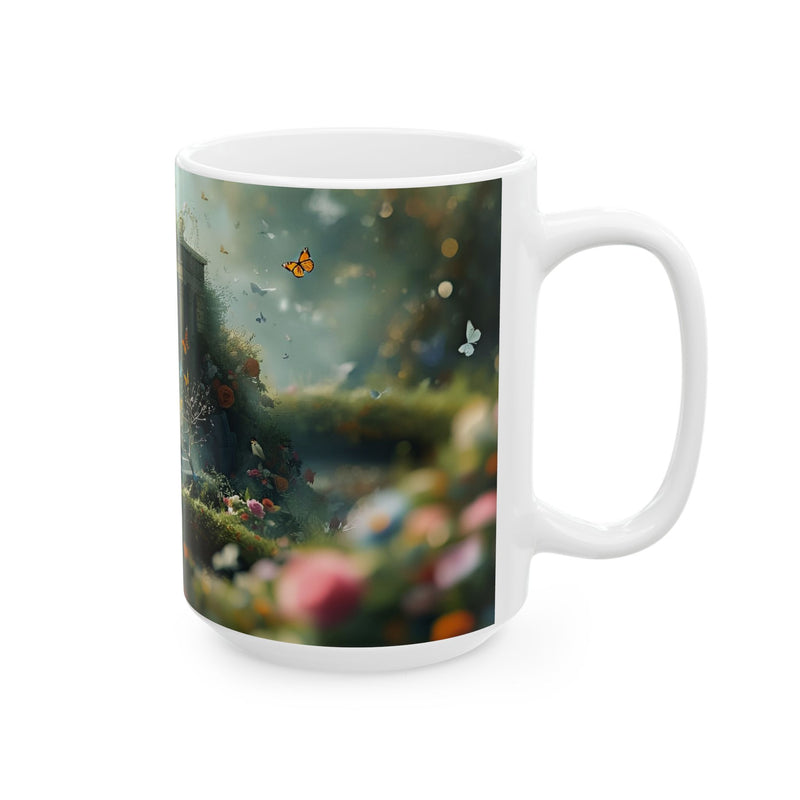 Ceramic Mug — Enchanted Garden Temple with Butterflies, 11oz & 15oz