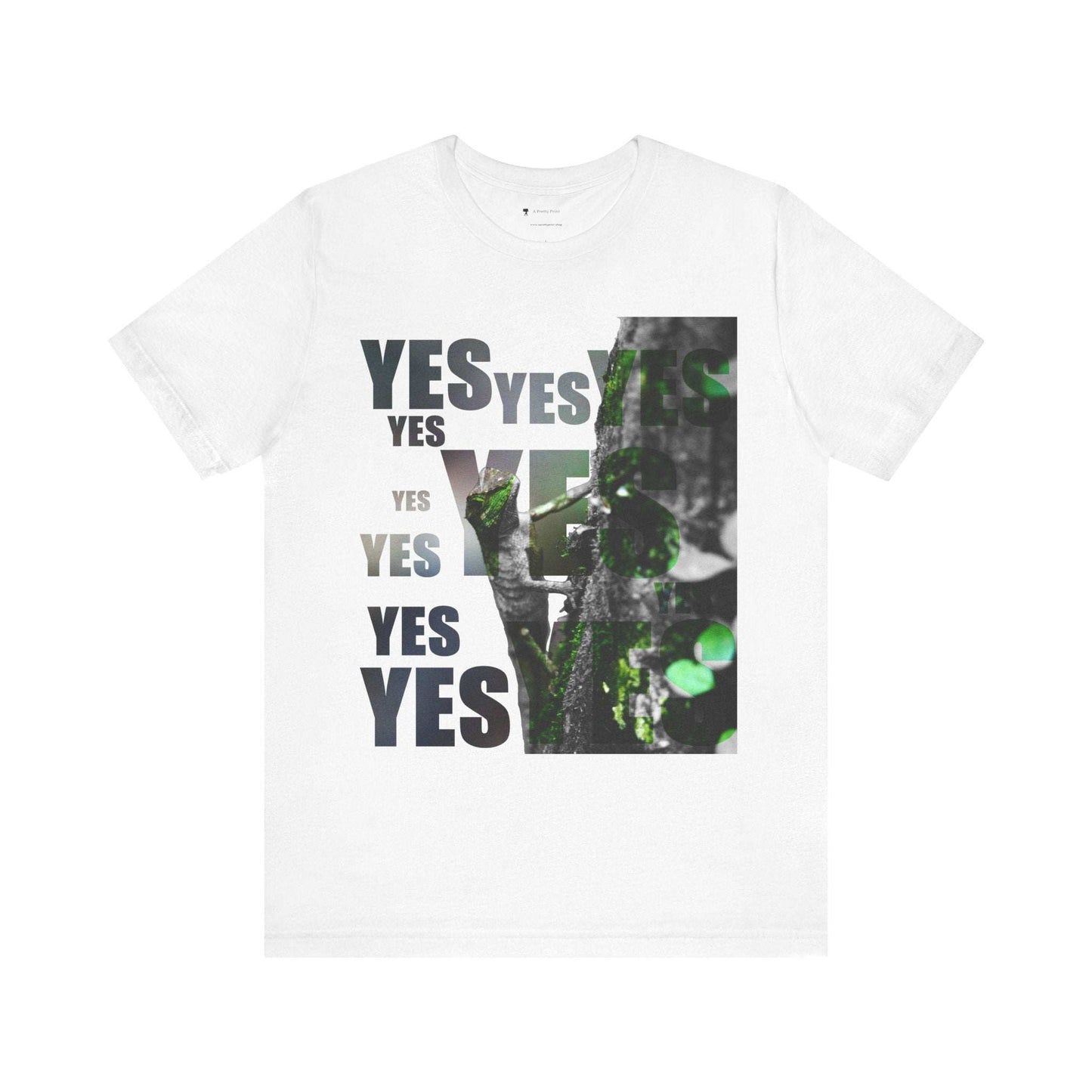 Diploderma Nature Print Unisex Tee with "Yes" and nature graphics, gender-neutral summer top.