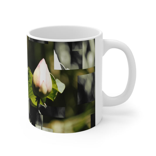 Botanical Ceramic Mug — Abstract Lotus & Leaf Art