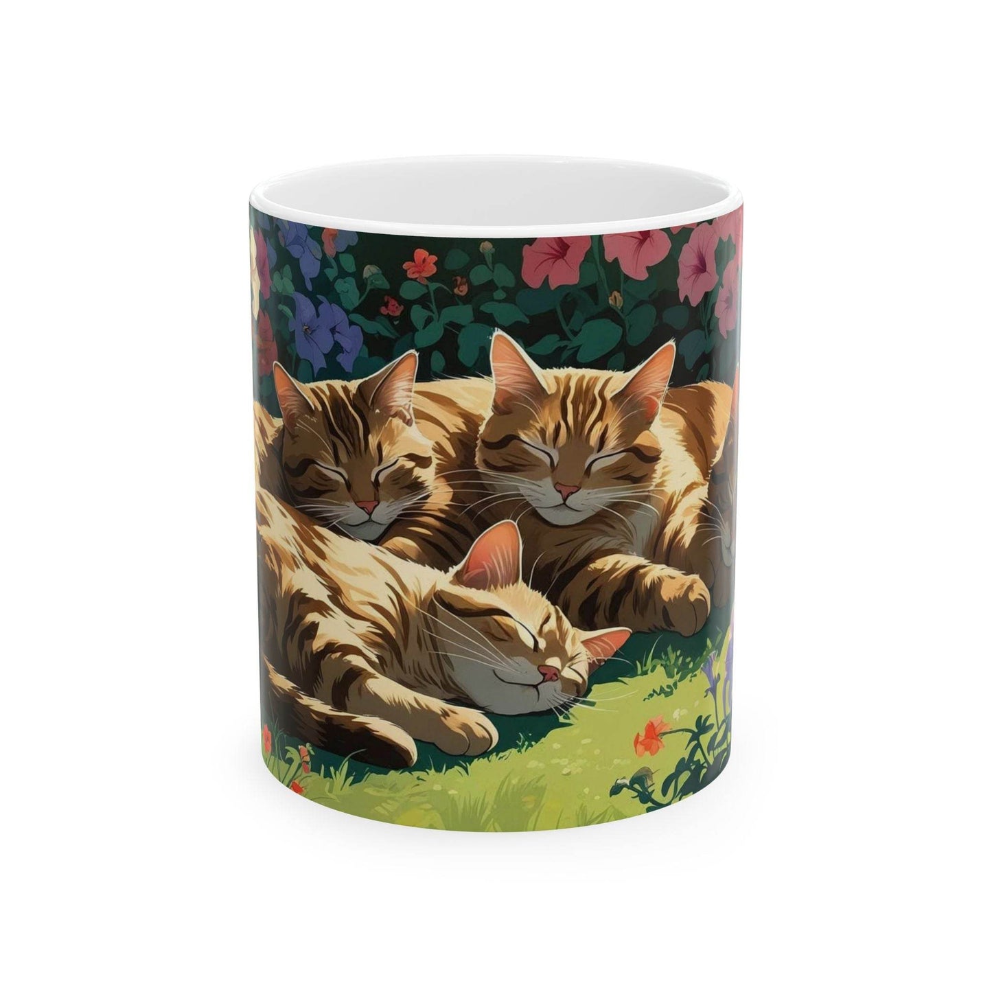 Coffee Mugs - Sleeping Cats in the Garden Design - A Pretty Print