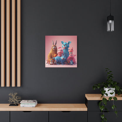 Cute Colorful Creature Family Matte Canvas Wall Art — Playful Kids Room Décor