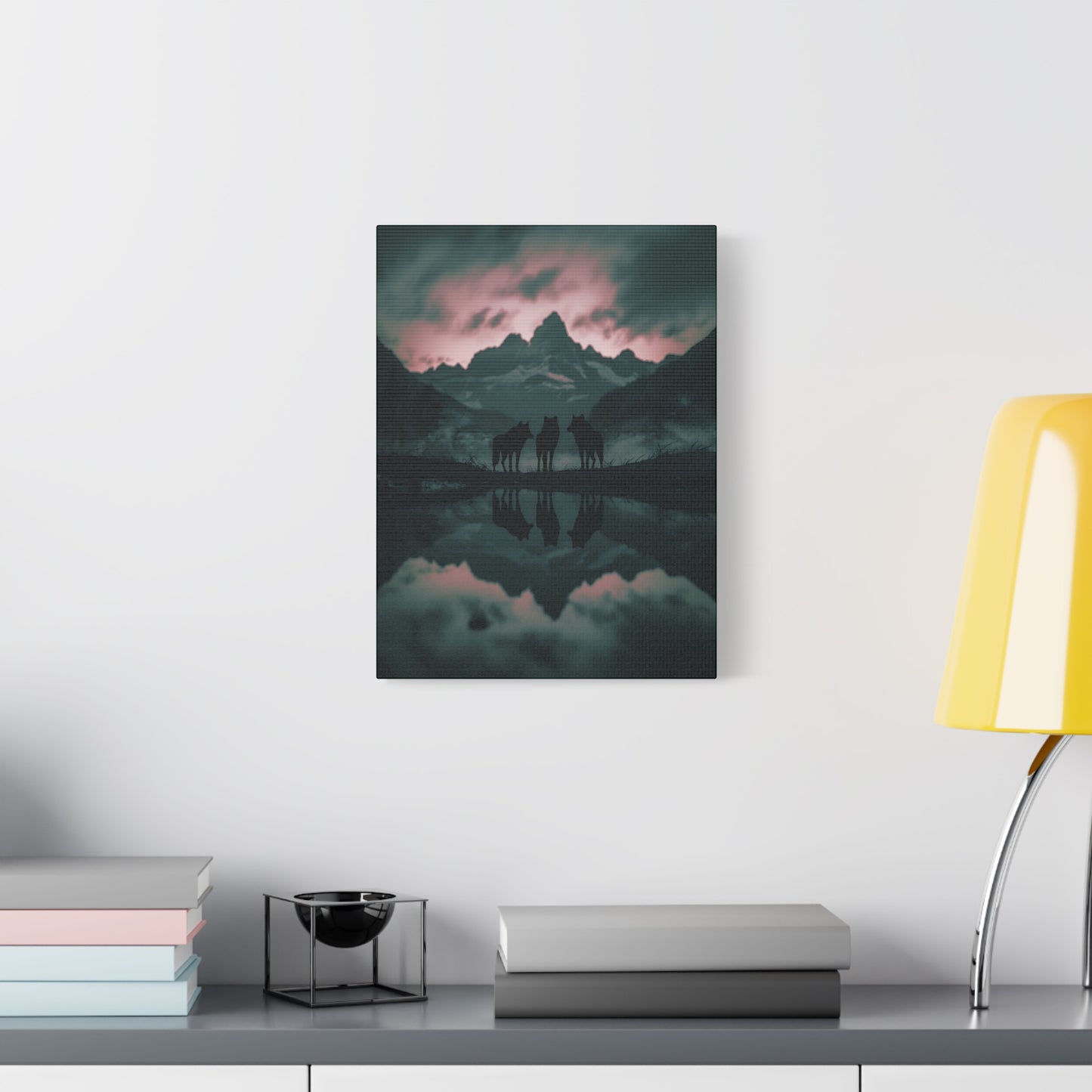 Wolf Pack Mountain Canvas Print — Moody Night Landscape Wall Art