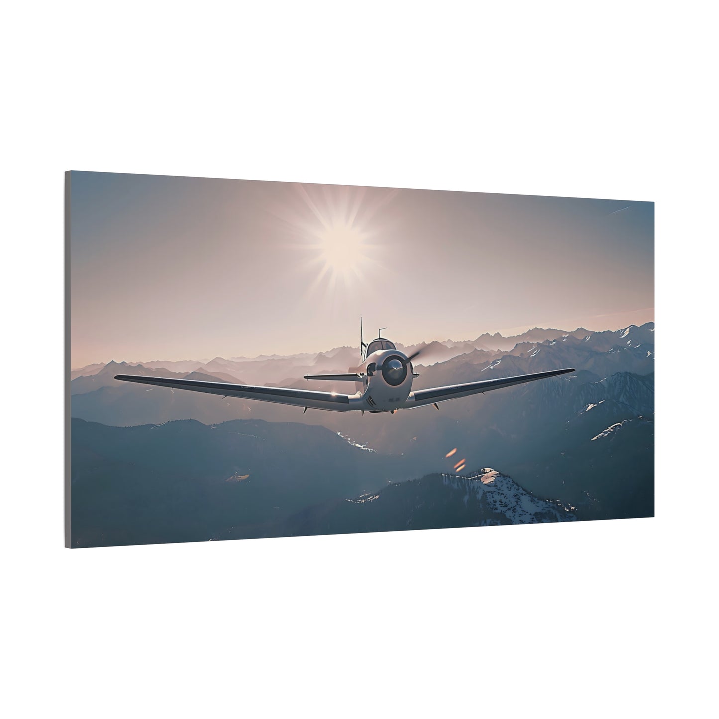 Vintage Airplane Wall Art Canvas – Stretched Matte Canvas Plane Over Mountains