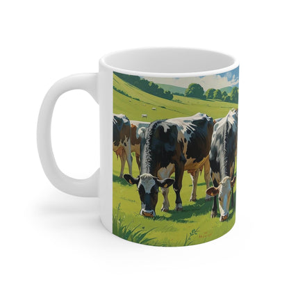 Mug - Grazing Cows on Mountain Pasture Ceramic Coffee Cup - A Pretty Print