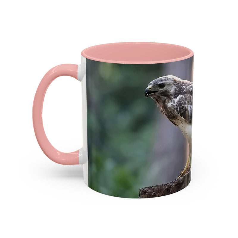 Mäusebussard Becher 325ml mit Naturdesign, rosa Henkel und Inneren.