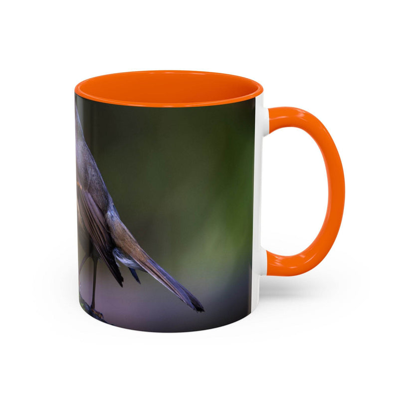 Robin bird coffee mug 325ml with an orange interior and handle.