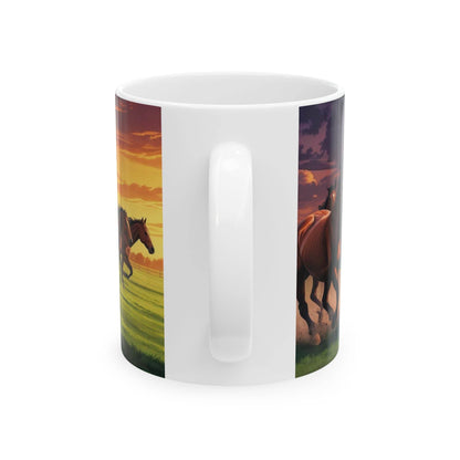 Mug - Running Horses Sunset Ceramic Coffee Cup - A Pretty Print