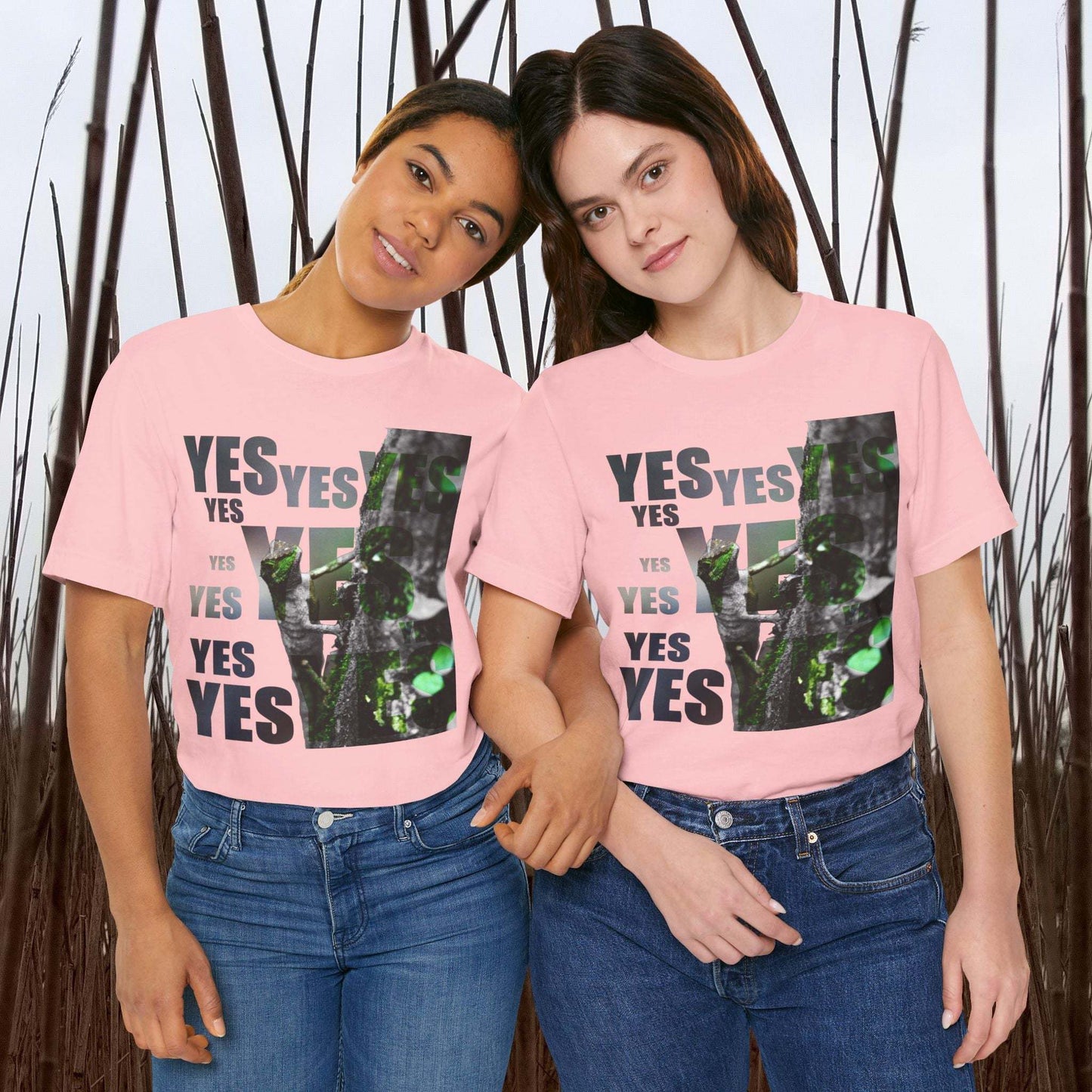 Diploderma Nature Print Unisex Tee with Yes and No graphic, gender-neutral casual summer shirt.
