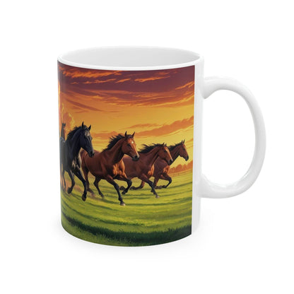 Mug - Running Horses Sunset Ceramic Coffee Cup - A Pretty Print