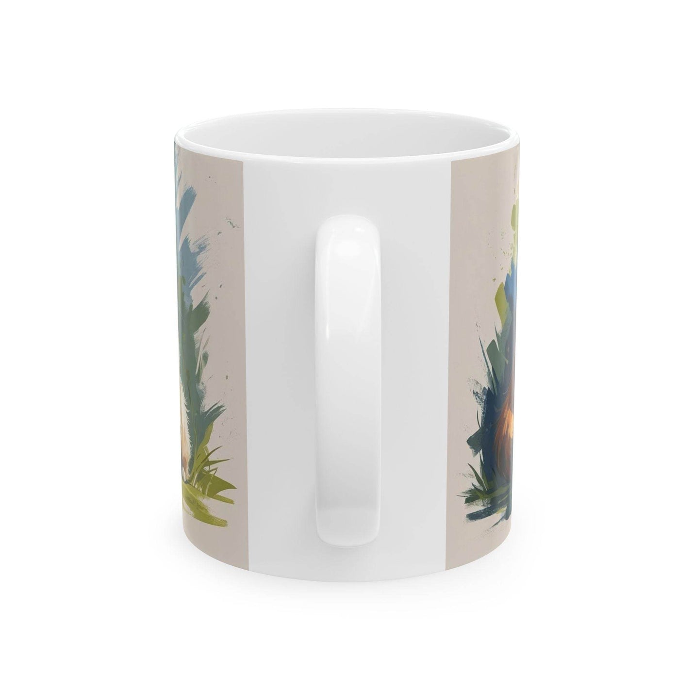 Cozy lifestyle view of a 11oz Colorful Cat with Cute Little Kittens Coffee Mug placed near a bright cottage window.