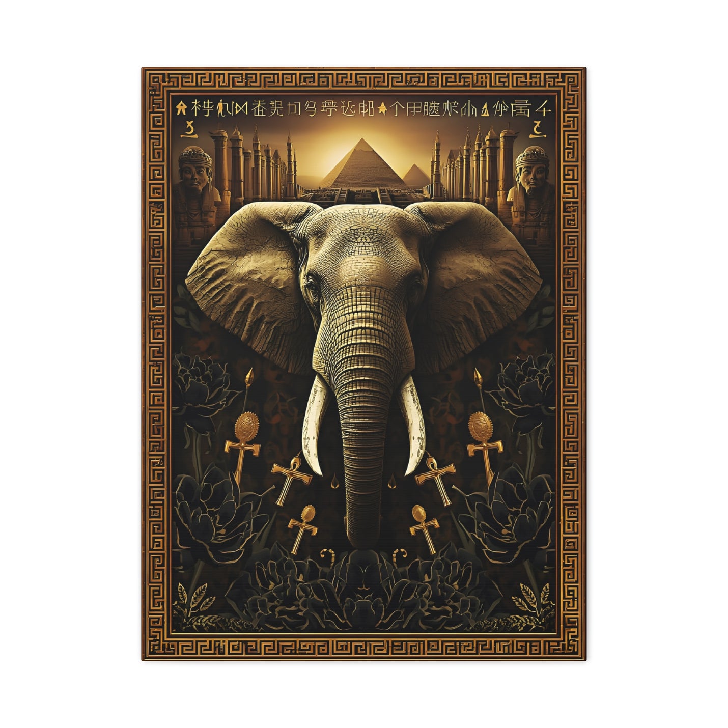 Egyptian Elephant Canvas Print in 24″ x 32″ | 60.96 cm x 81.28cm size with a stretched 1.25″ | 3.18 cm depth profile.