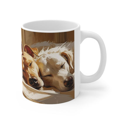 Ceramic Coffee Cups - Four Sleeping Dogs Design - A Pretty Print