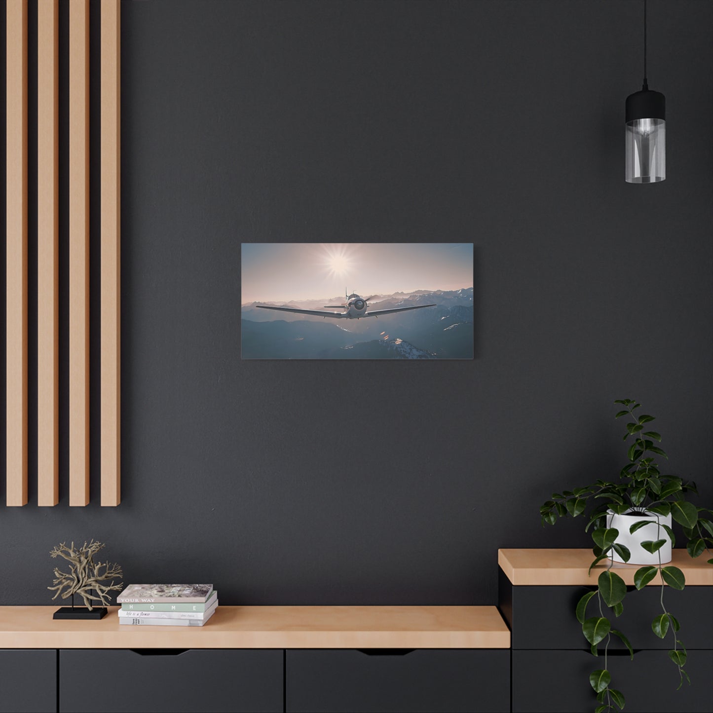 Vintage Airplane Wall Art Canvas – Stretched Matte Canvas Plane Over Mountains