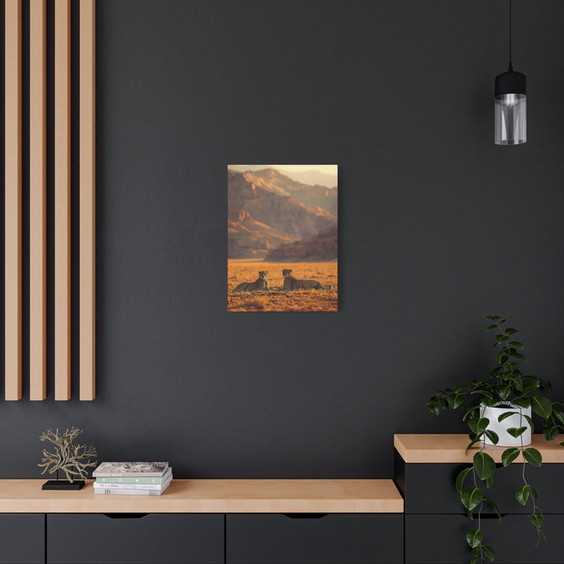 Cheetah Pair Desert Landscape Matte Canvas Print