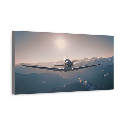 Vintage Airplane Wall Art Canvas – Stretched Matte Canvas Plane Over Mountains
