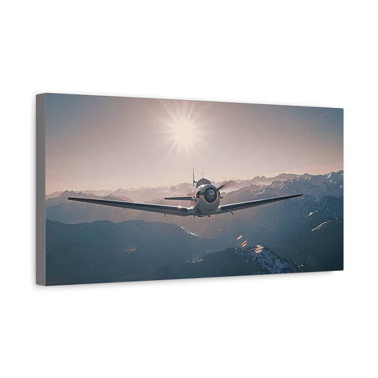 Vintage Airplane Wall Art Canvas – Stretched Matte Canvas Plane Over Mountains