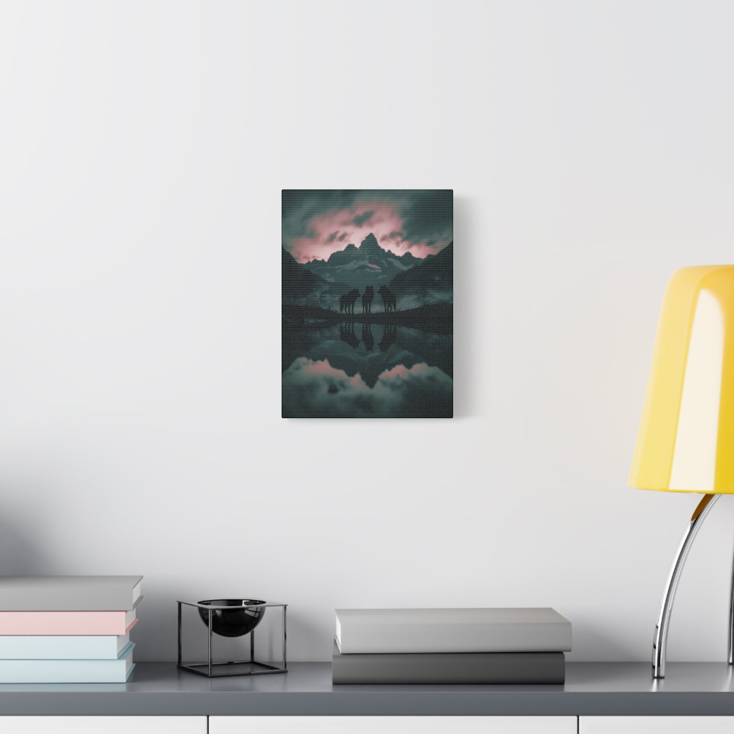 Wolf Pack Mountain Canvas Print — Moody Night Landscape Wall Art