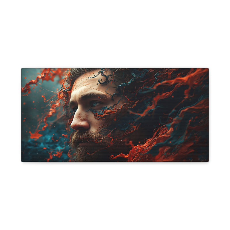 Surreal Sea-God Portrait Matte Canvas Print in size 20″ x 10″ | 50.80 cm x 25.40 cm and Depth 1.25″ | 3.18 cm with a mythical face.