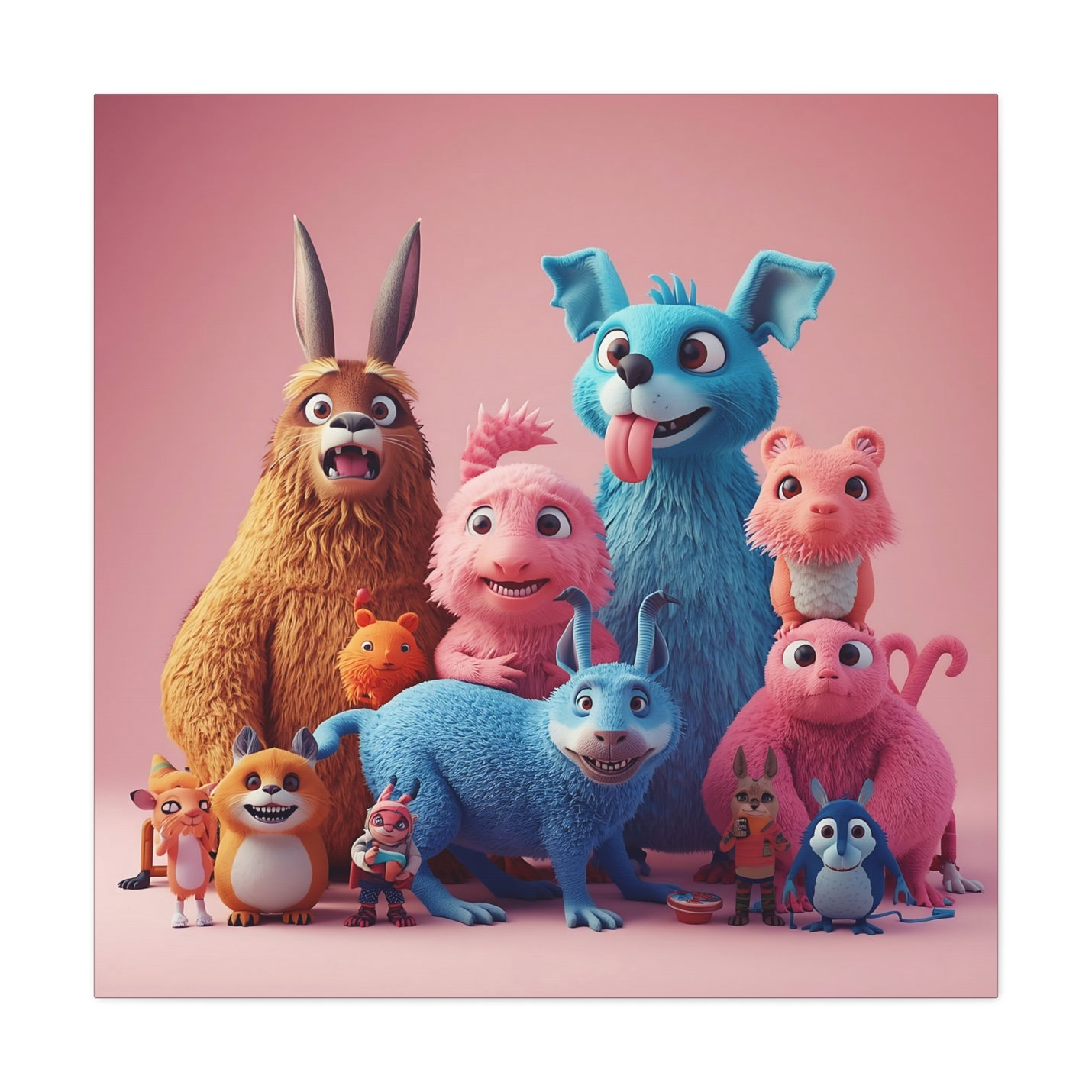 Cute Colorful Creature Family Matte Canvas Wall Art in 36″ x 36″ | 91.44 cm x 91.44 cm size with 1.25″ | 3.18 cm depth.