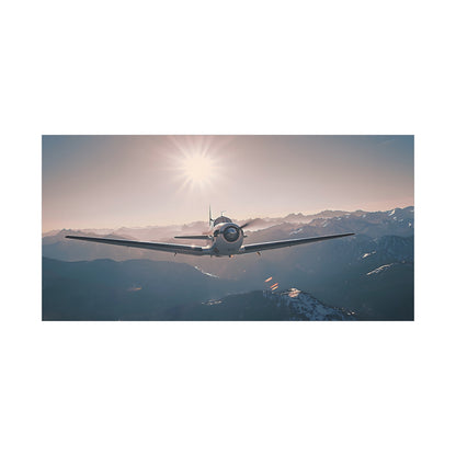 Vintage Airplane Wall Art Canvas – Stretched Matte Canvas Plane Over Mountains