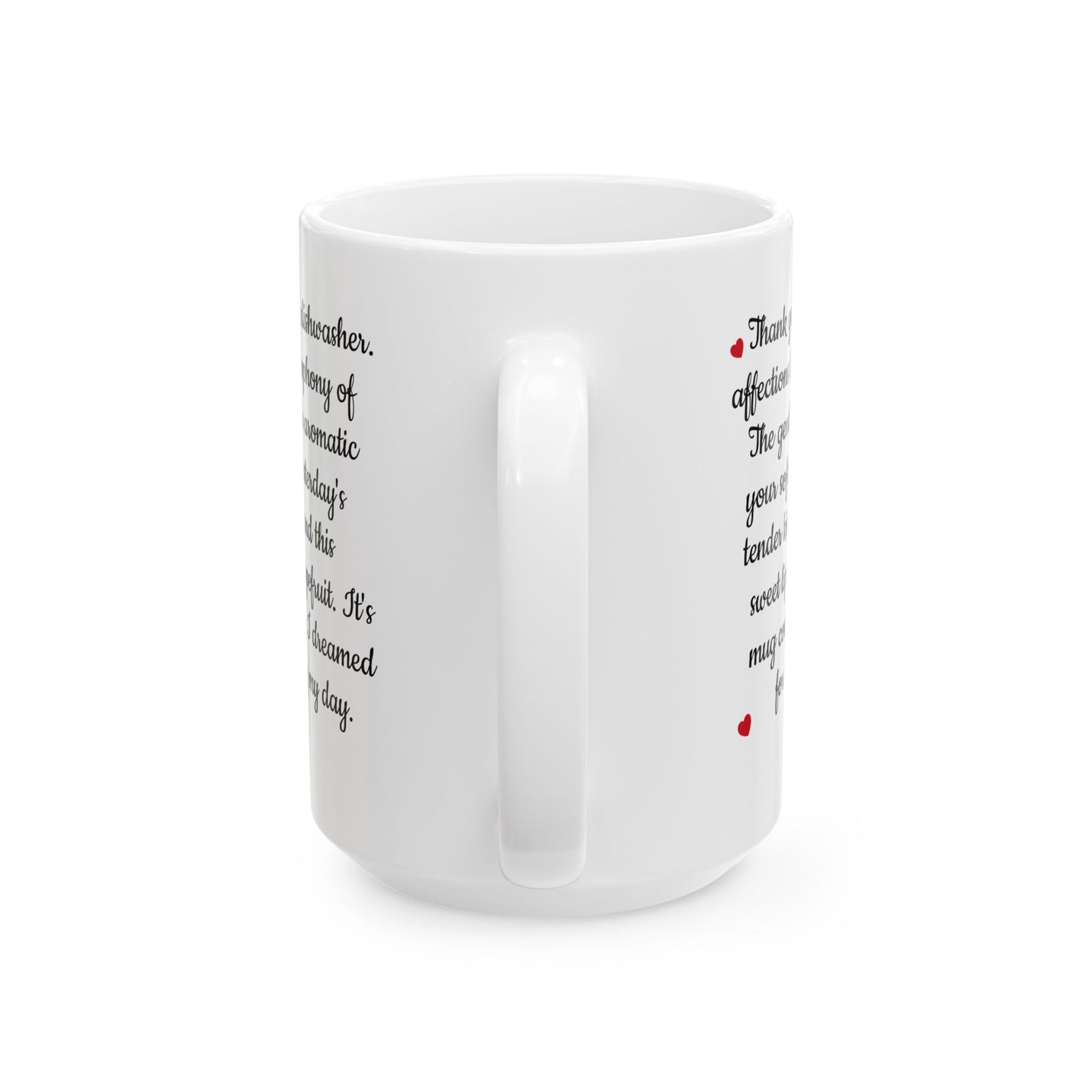 Beautiful 15oz Romantic Love Letter Mug Ceramic Coffee Cup on a cozy tray ready for a late-night writing break.