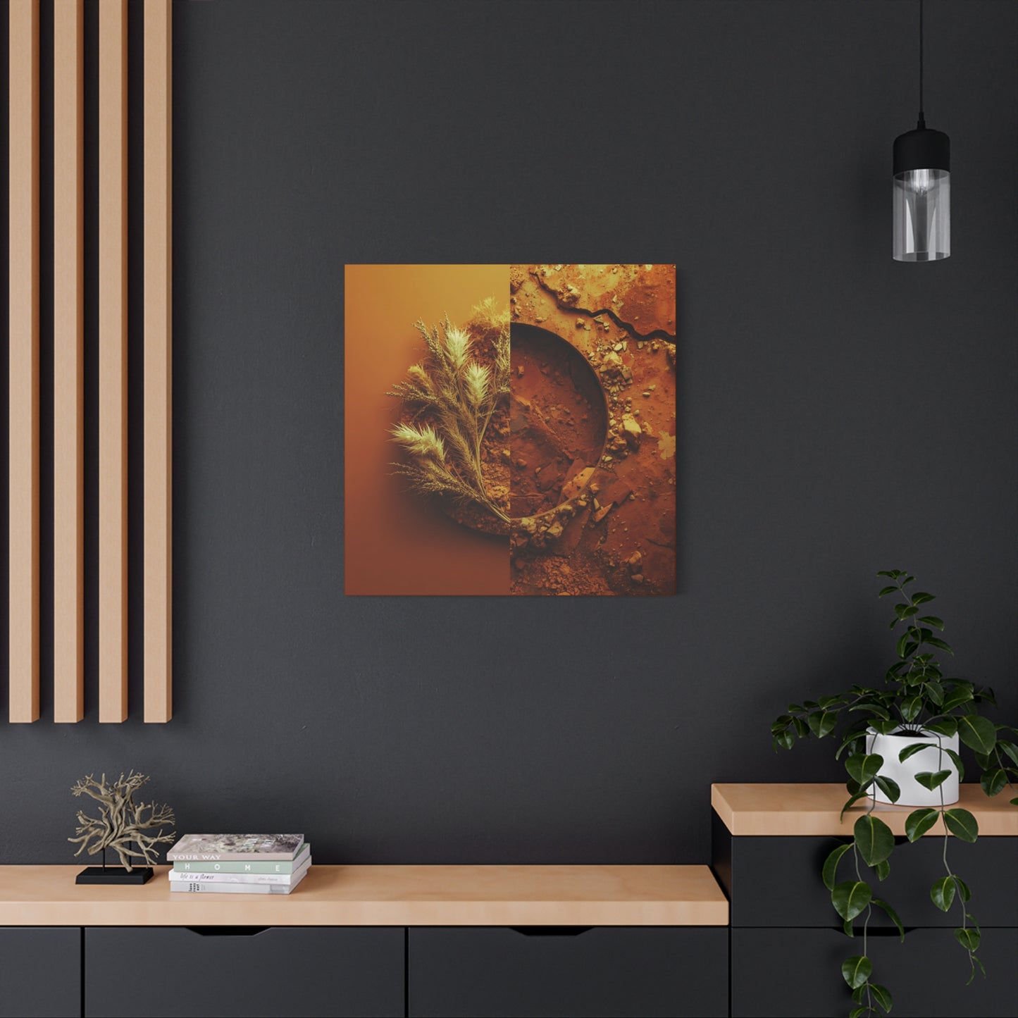 Autumn Texture Canvas Wall Art — Golden Pampas & Earth Tones Stretched Print