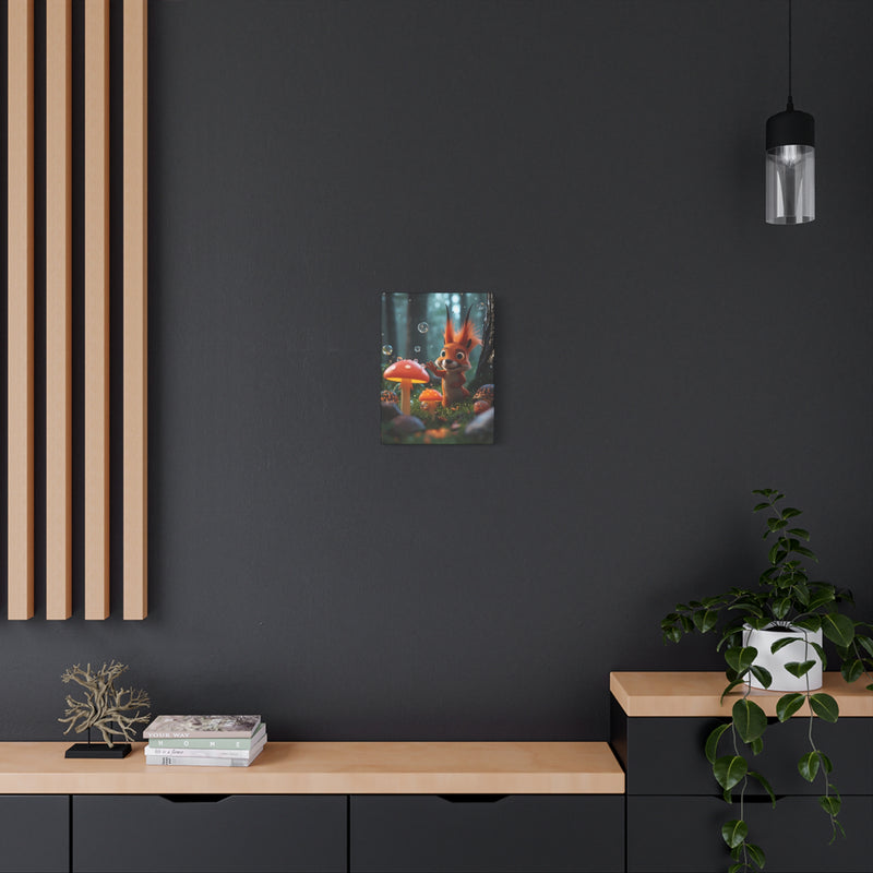 Cute Squirrel & Mushroom Canvas Print — Whimsical Forest Nursery Wall Art