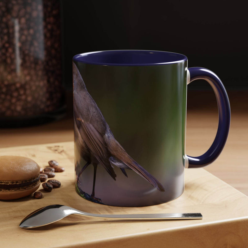 325ml robin nature mug with a striking navy handle and inside.