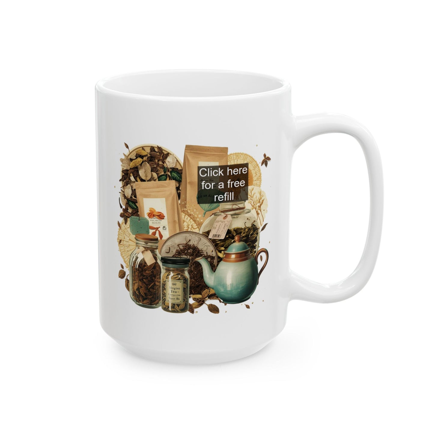 "Click Here for a Free Refill" Ceramic Coffee Mug — 11oz & 15oz